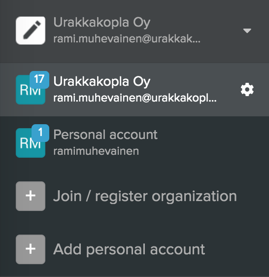 Open accounts menu with two accounts