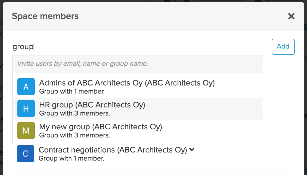 Adding a group as a member to existing space